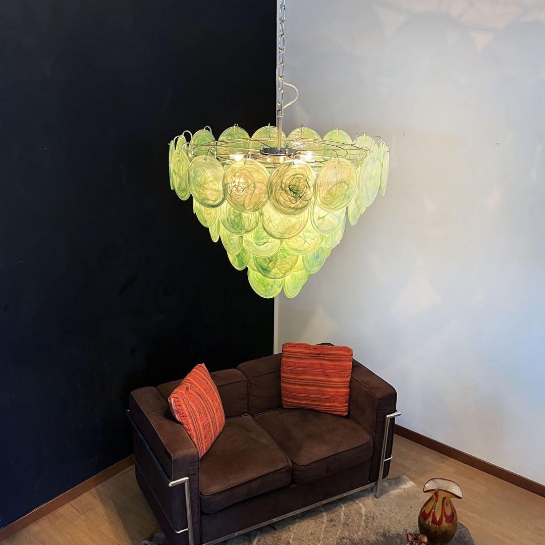 Murano Glass Green Disks Chandelier