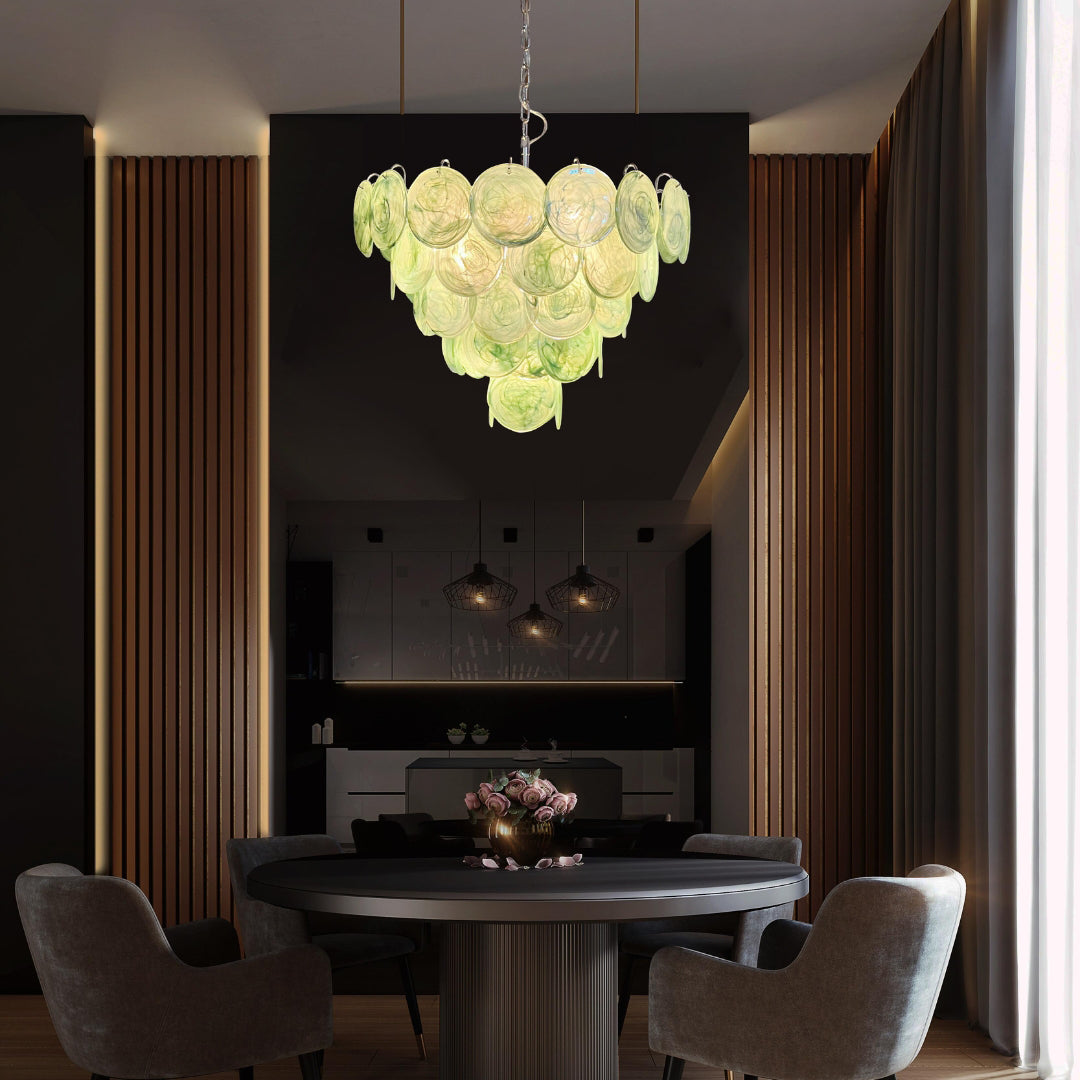 Murano Glass Green Disks Chandelier