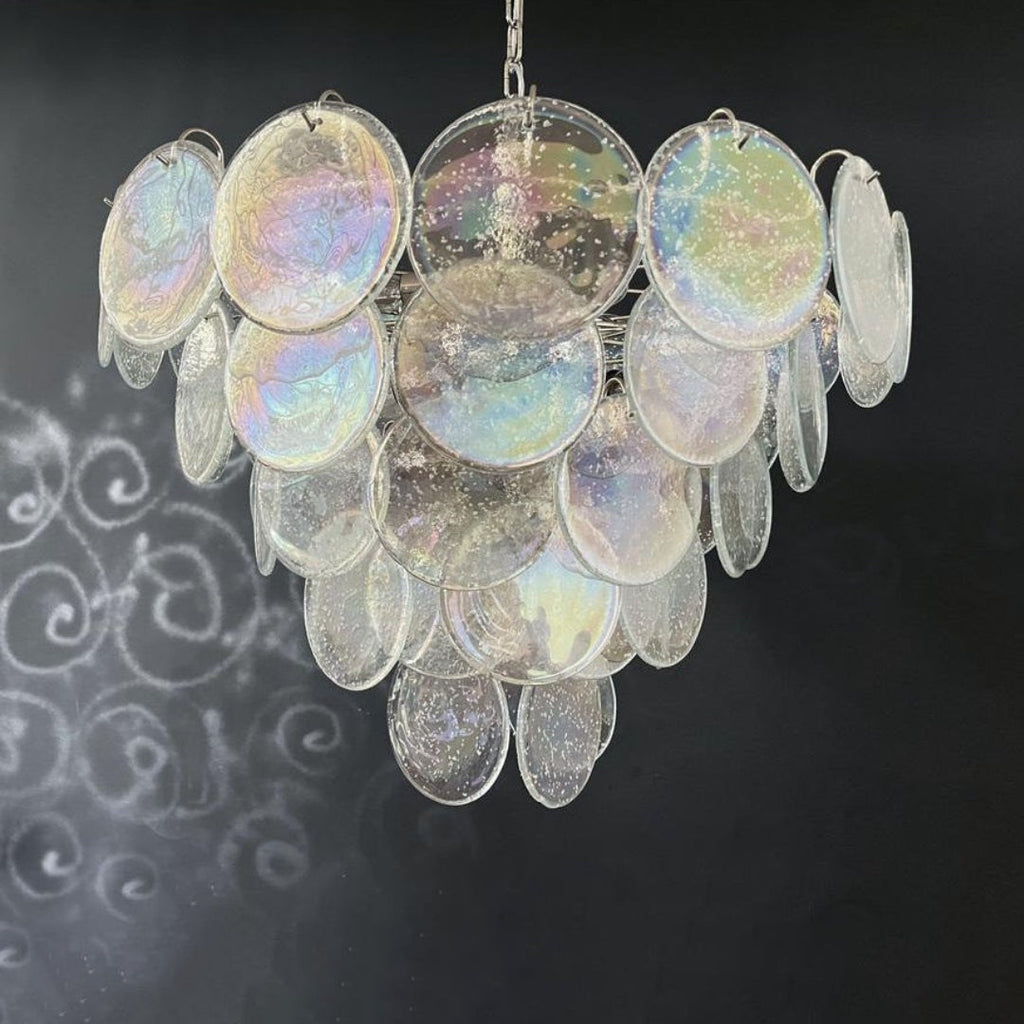 Murano Glass Iridescent Disks Chandelier