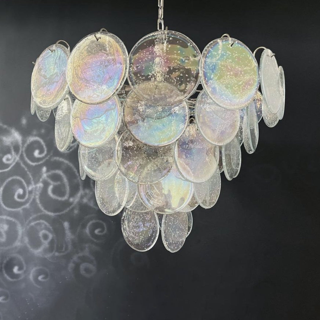 Murano Glass Iridescent Disks Chandelier