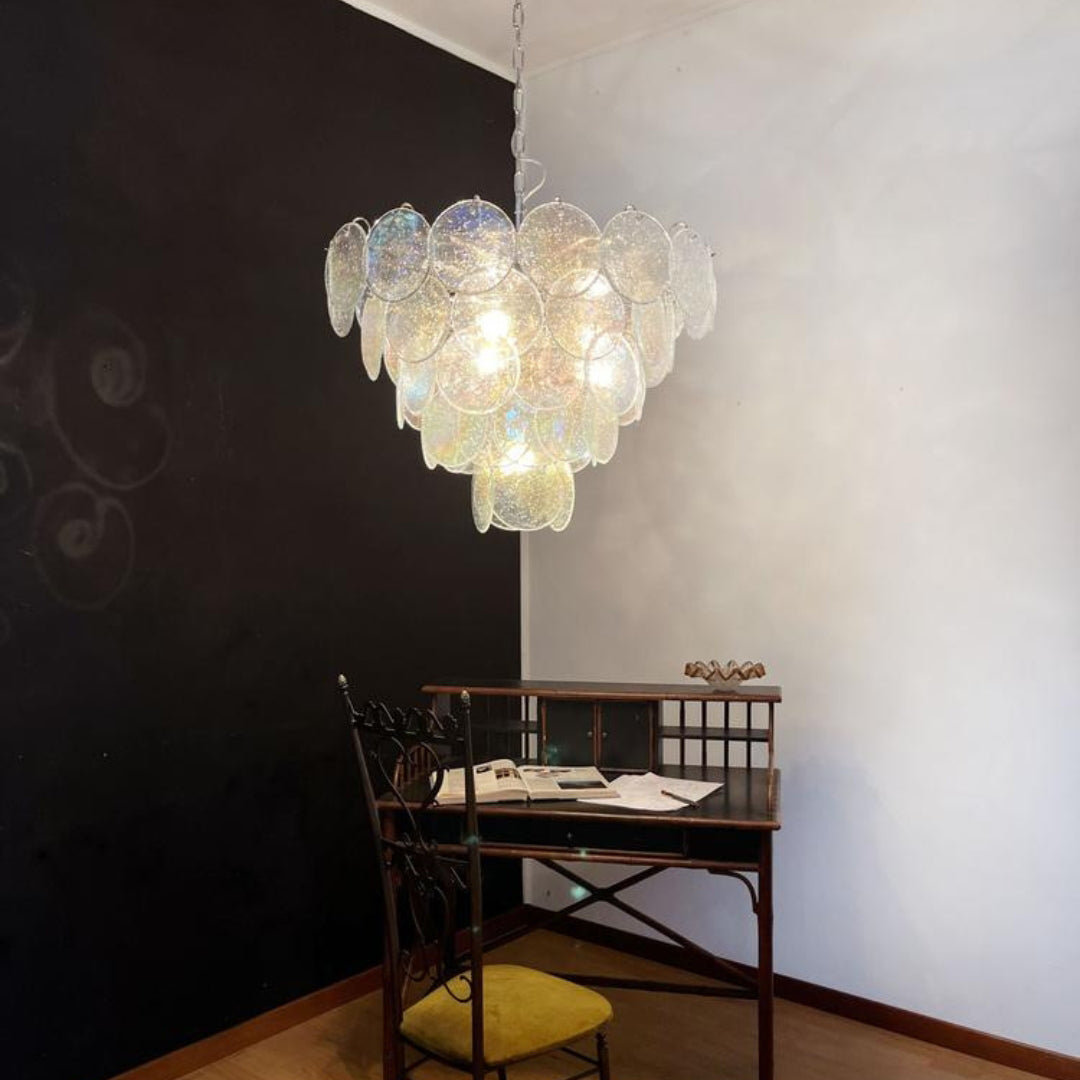 Murano Glass Iridescent Disks Chandelier
