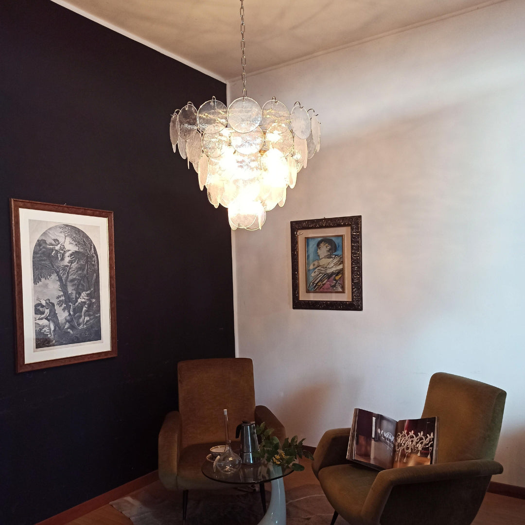 Murano Glass Iridescent Disks Chandelier