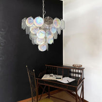 Murano Glass Iridescent Disks Chandelier