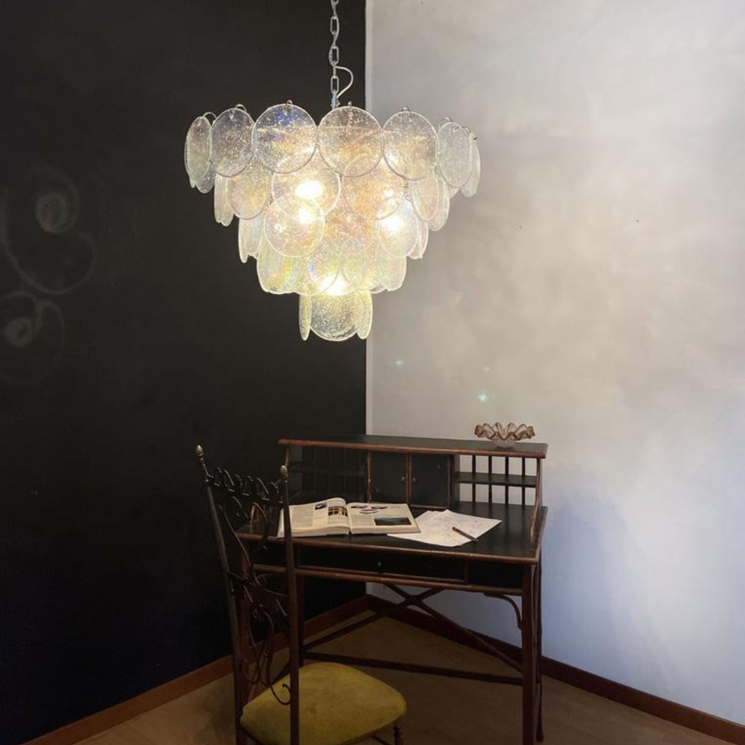 Murano Glass Iridescent Disks Chandelier