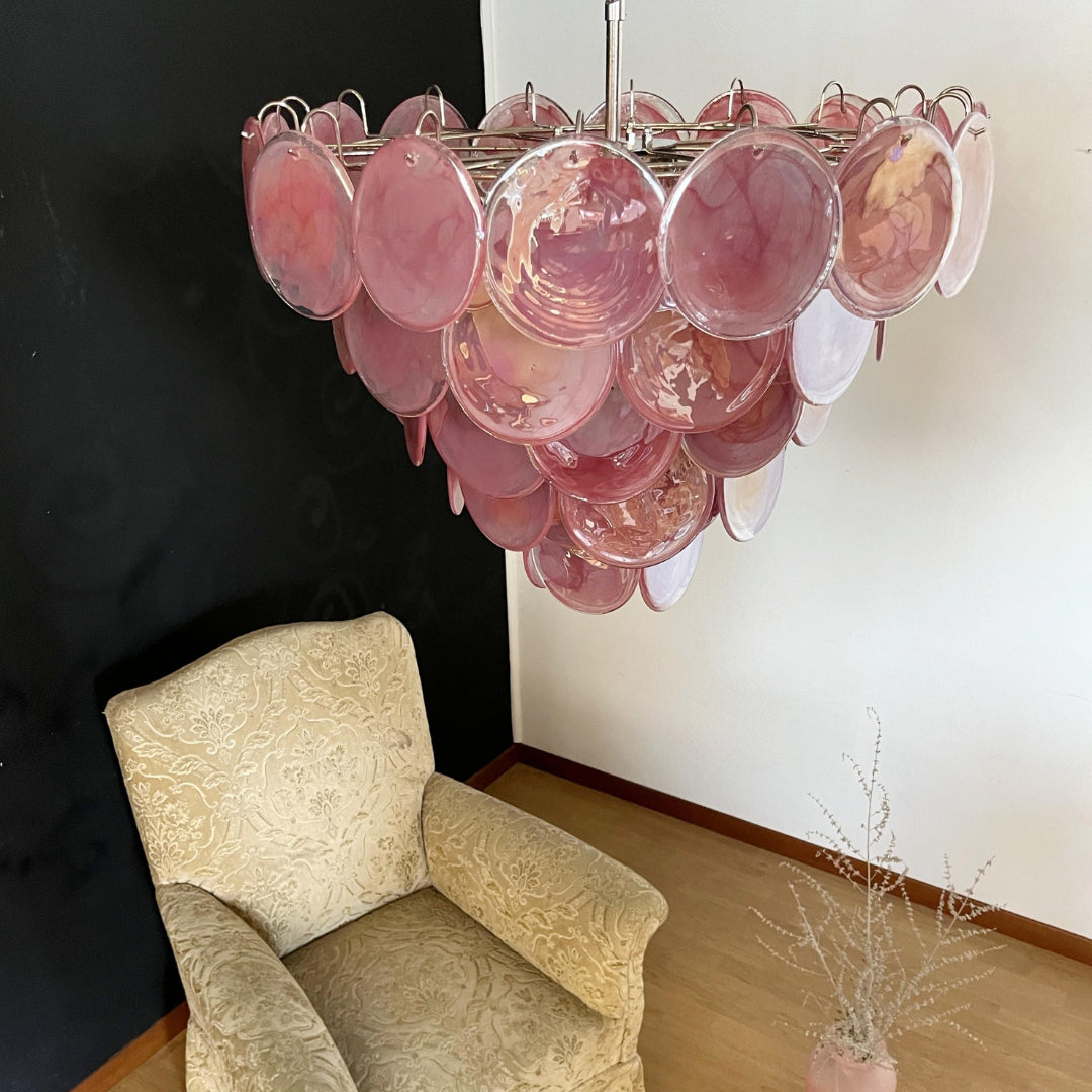Murano Glass Pink Disks Chandelier 27.6"D