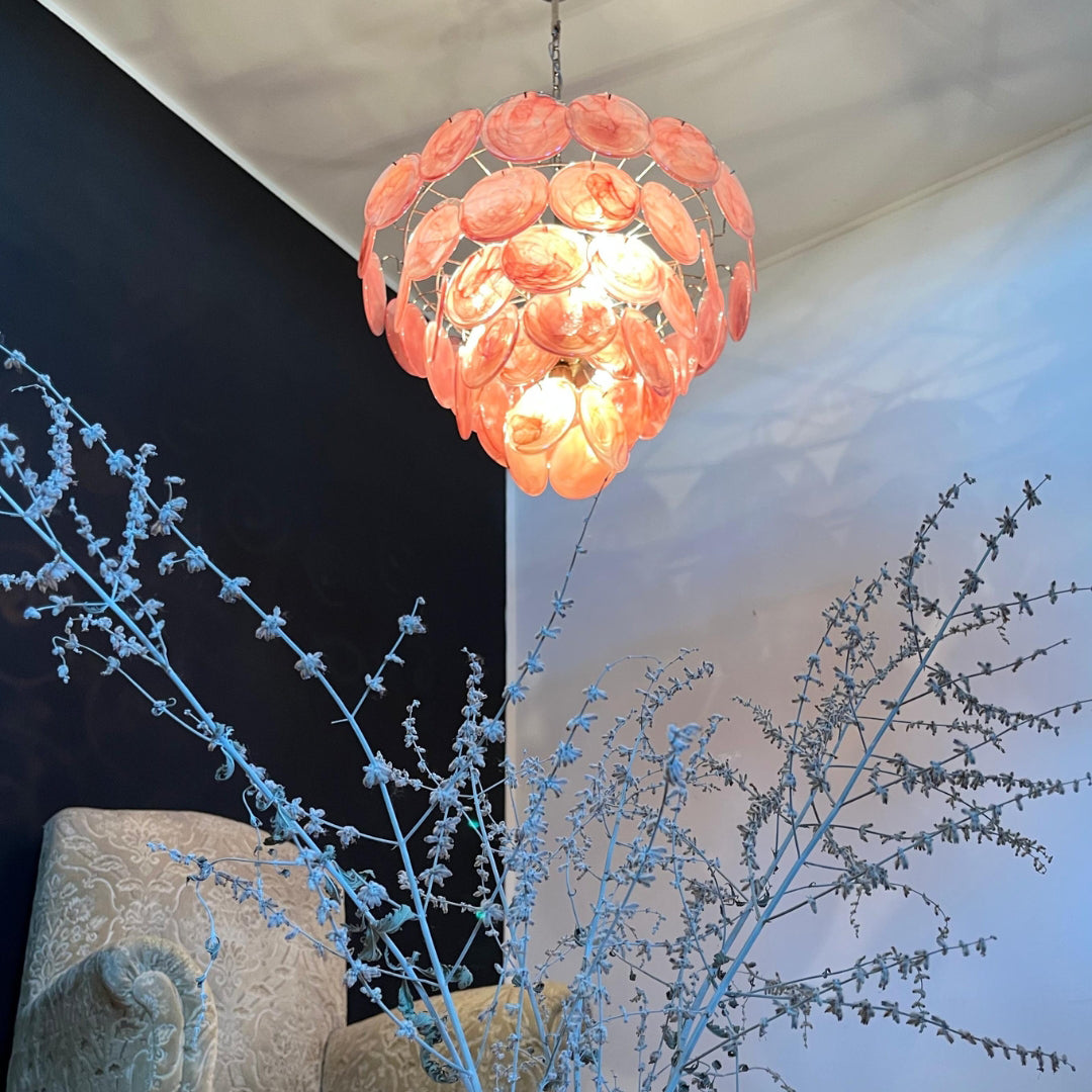 Murano Glass Pink Disks Chandelier 27.6"D