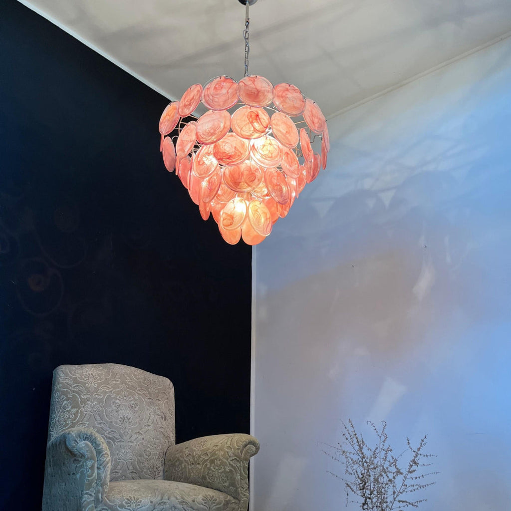 Murano Glass Pink Disks Chandelier 27.6"D
