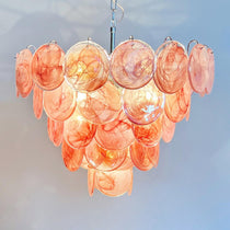 Murano Glass Pink Disks Chandelier 27.6"D