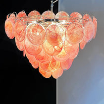 Murano Glass Pink Disks Chandelier 27.6"D