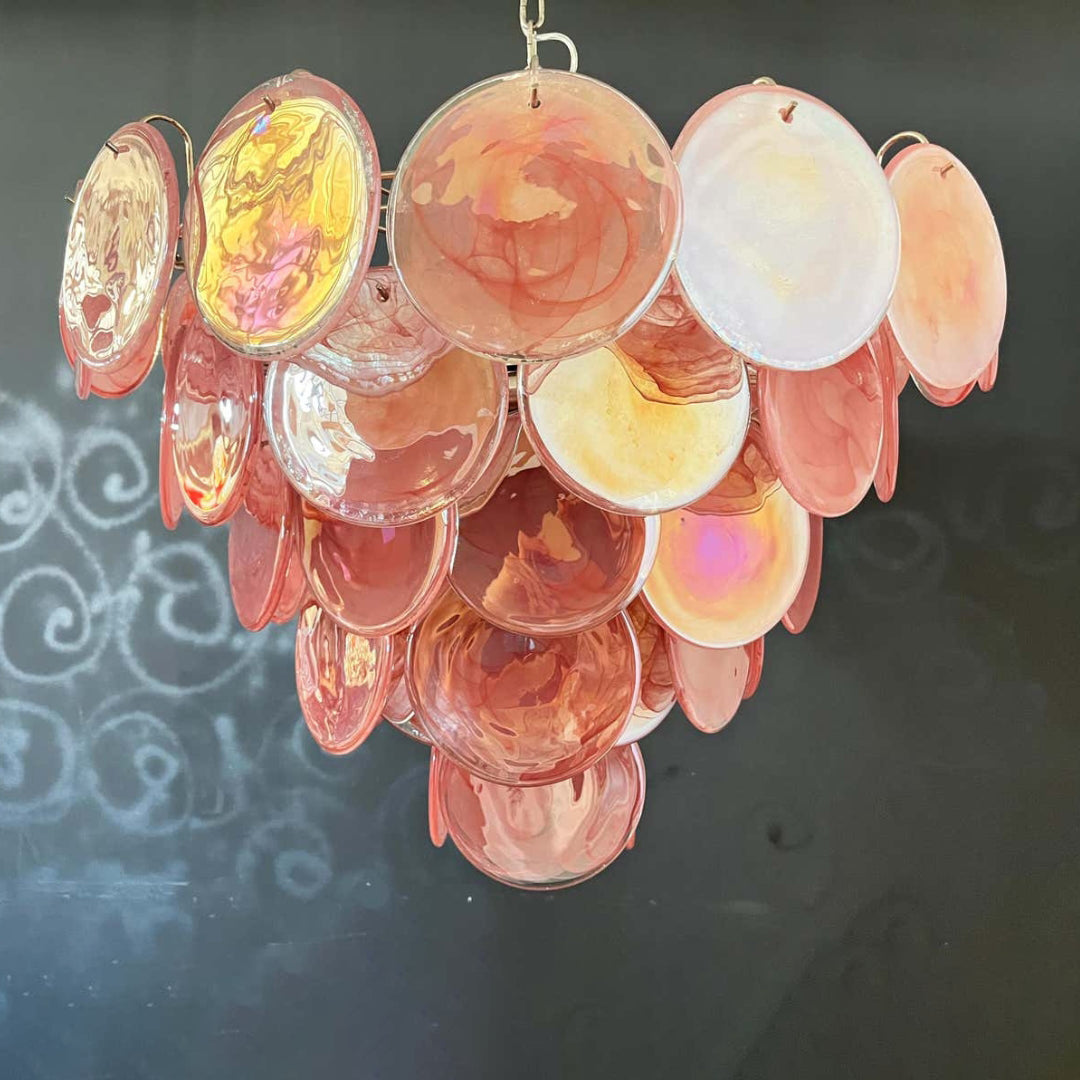 Murano Glass Pink Disks Chandelier 27.6"D