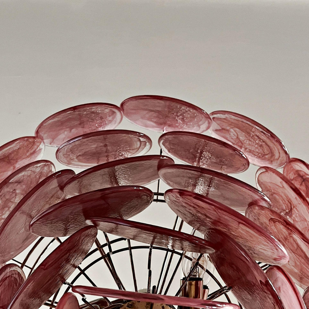 Murano Glass Pink Disks Chandelier 27.6"D