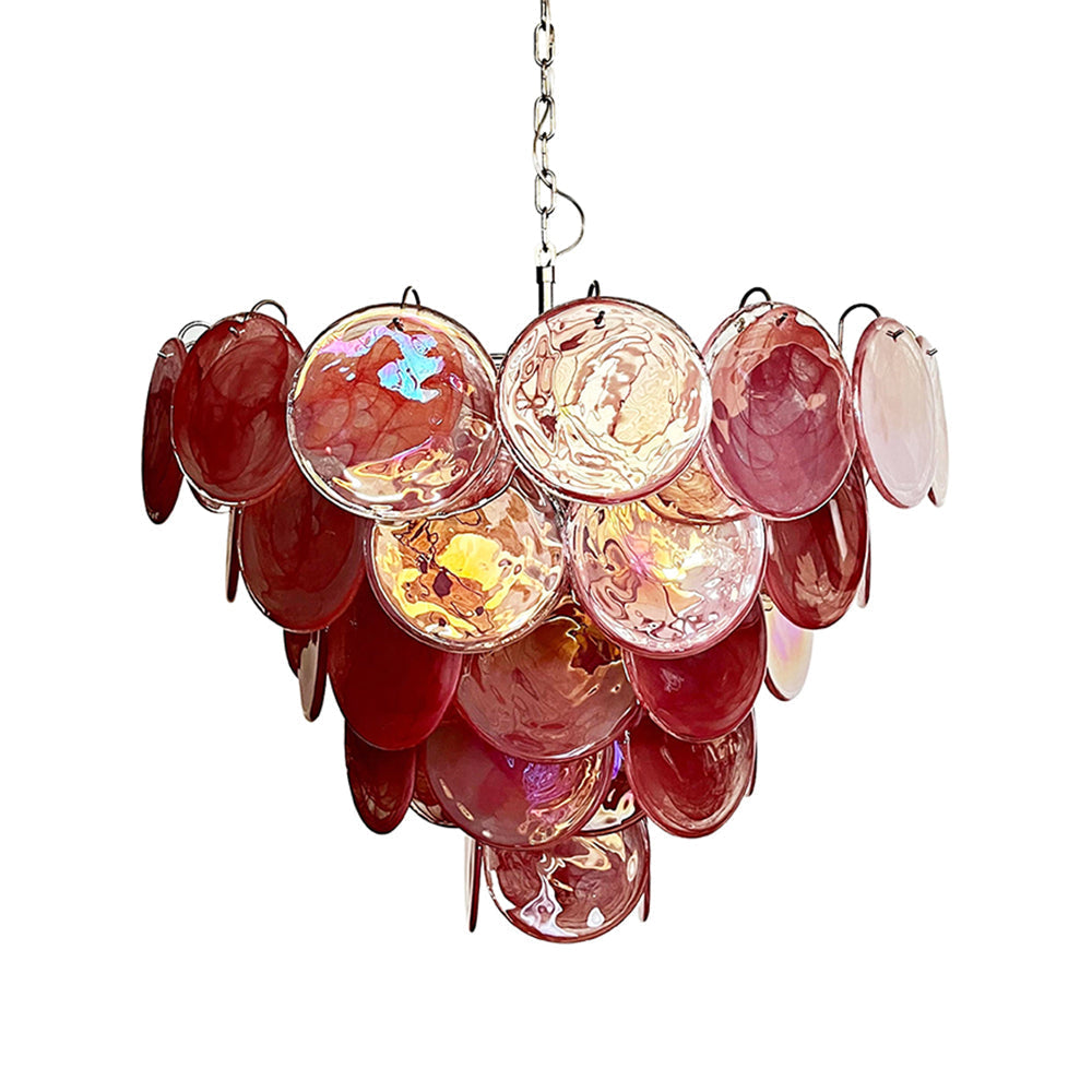 Murano Glass Pink Disks Chandelier 27.6"D