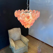 Murano Glass Pink Disks Chandelier 27.6"D