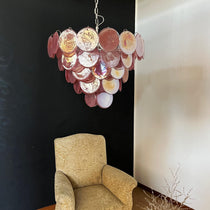 Murano Glass Pink Disks Chandelier 27.6"D