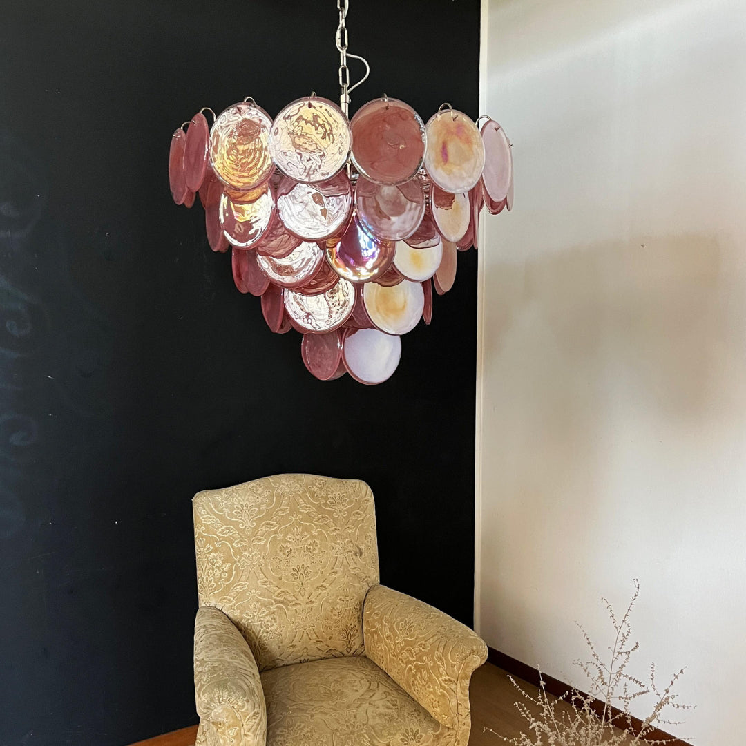 Murano Glass Pink Disks Chandelier 27.6"D