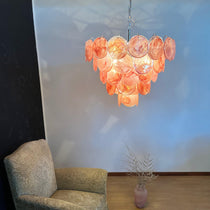 Murano Glass Pink Disks Chandelier 27.6"D