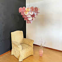 Murano Glass Pink Disks Chandelier 27.6"D