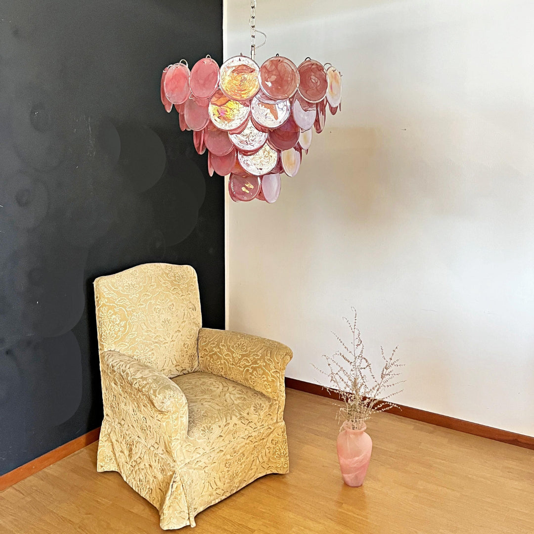 Murano Glass Pink Disks Chandelier 27.6"D