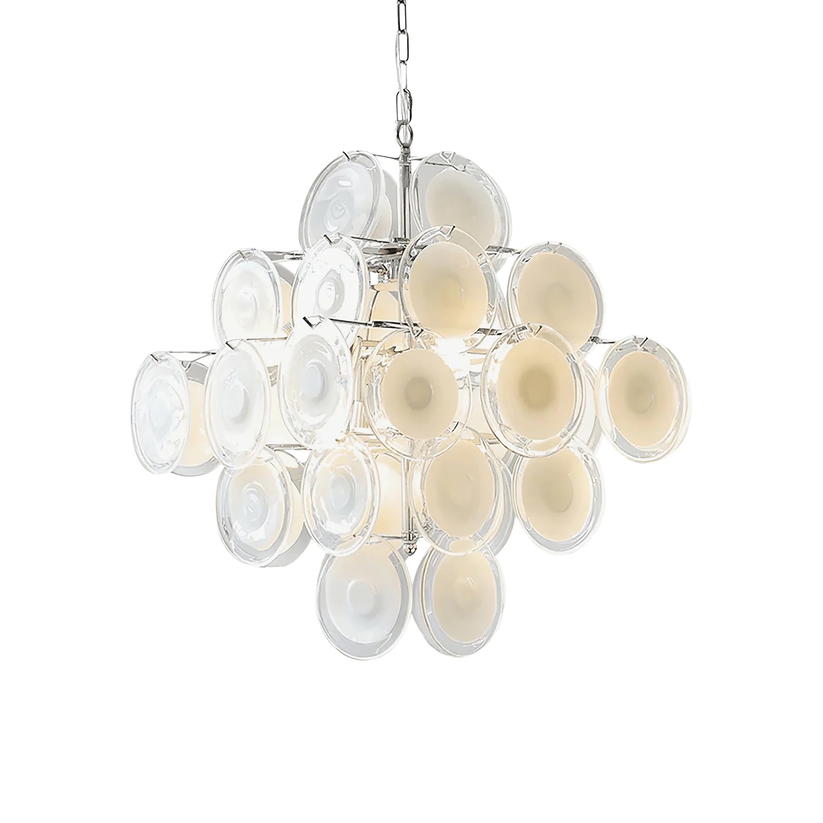 Murano Disc White Clear Glass Chandelier