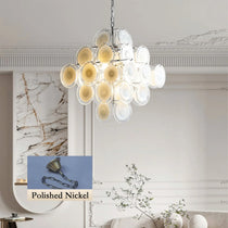 Murano Disc White Clear Glass Chandelier