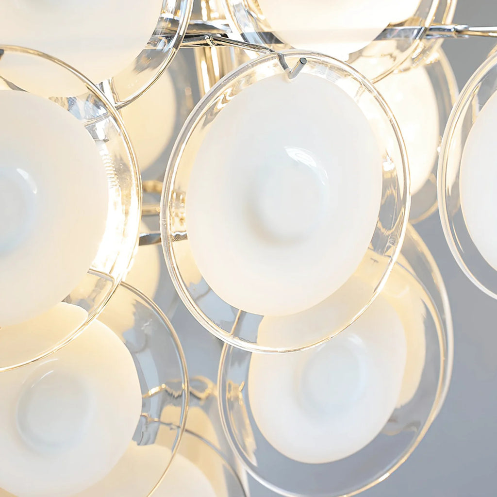 Murano Disc White Clear Glass Chandelier