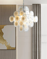 Murano Disc White Clear Glass Chandelier