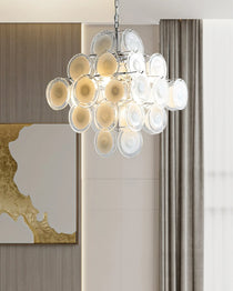 Murano Disc White Clear Glass Chandelier