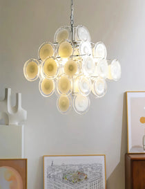 Murano Disc White Clear Glass Chandelier