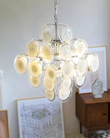 Murano Disc White Clear Glass Chandelier