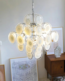 Murano Disc White Clear Glass Chandelier