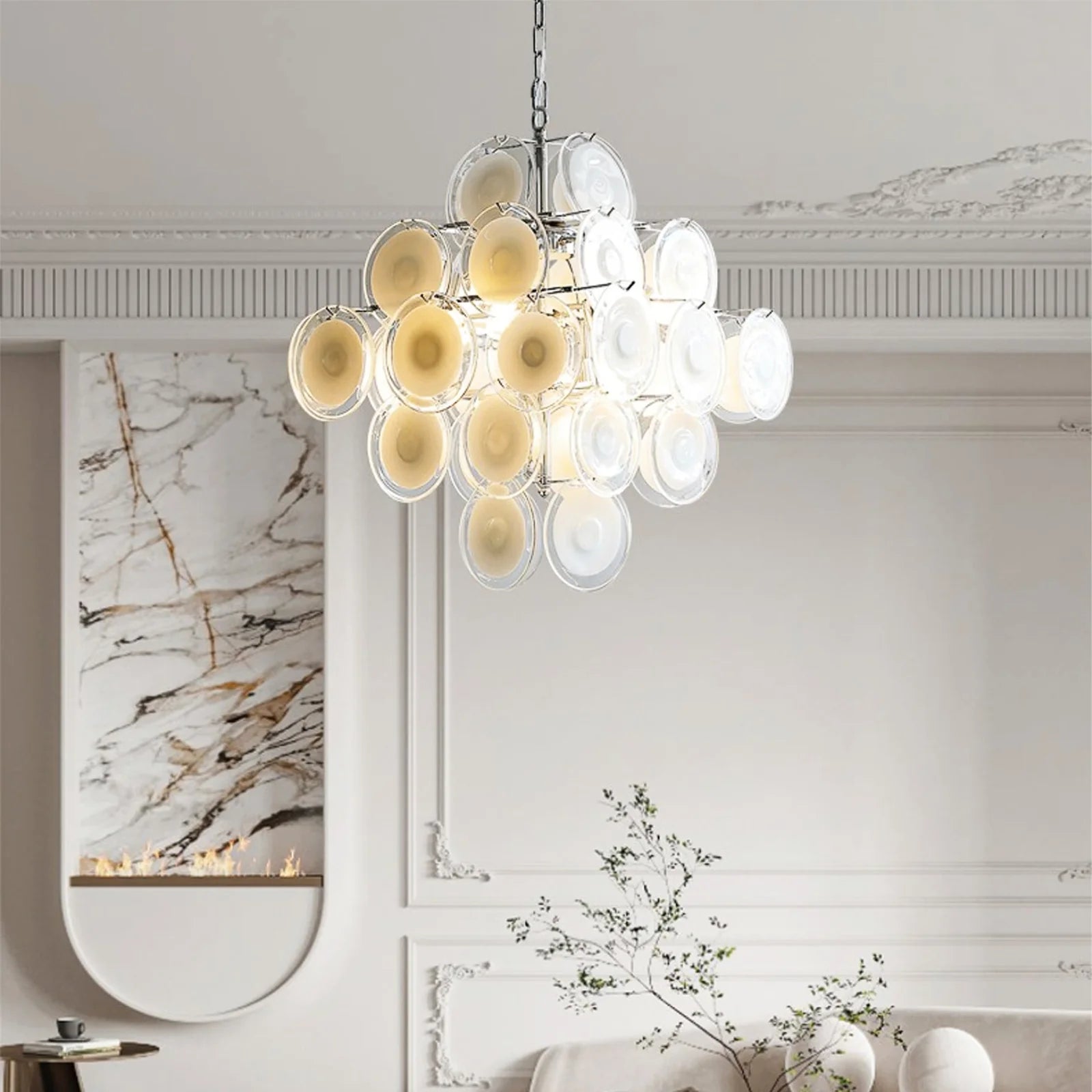 Murano Disc White Clear Glass Chandelier Secondary image