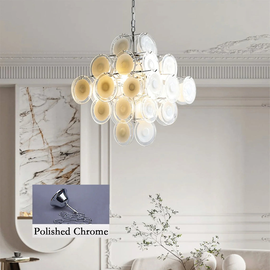 Murano Disc White Clear Glass Chandelier