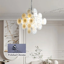 Murano Disc White Clear Glass Chandelier