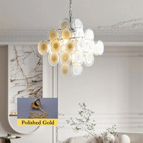 Murano Disc White Clear Glass Chandelier