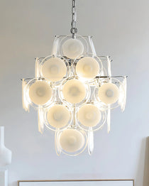 Murano Disc White Clear Glass Chandelier
