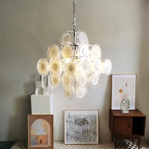Murano Disc White Clear Glass Chandelier