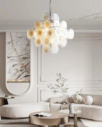 Murano Disc White Clear Glass Chandelier