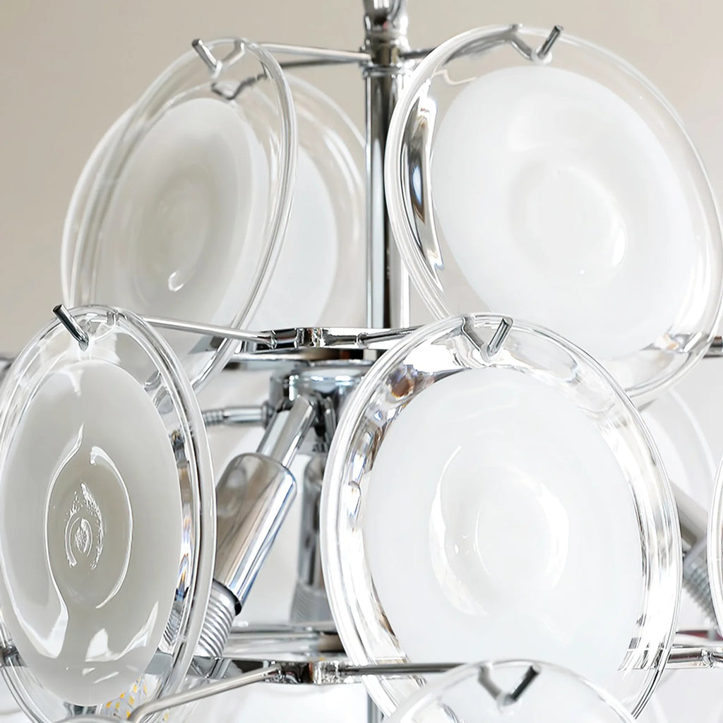 Murano Disc White Clear Glass Chandelier