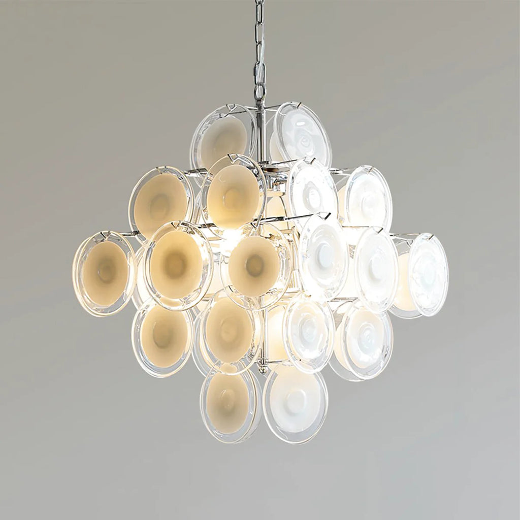 Murano Disc White Clear Glass Chandelier