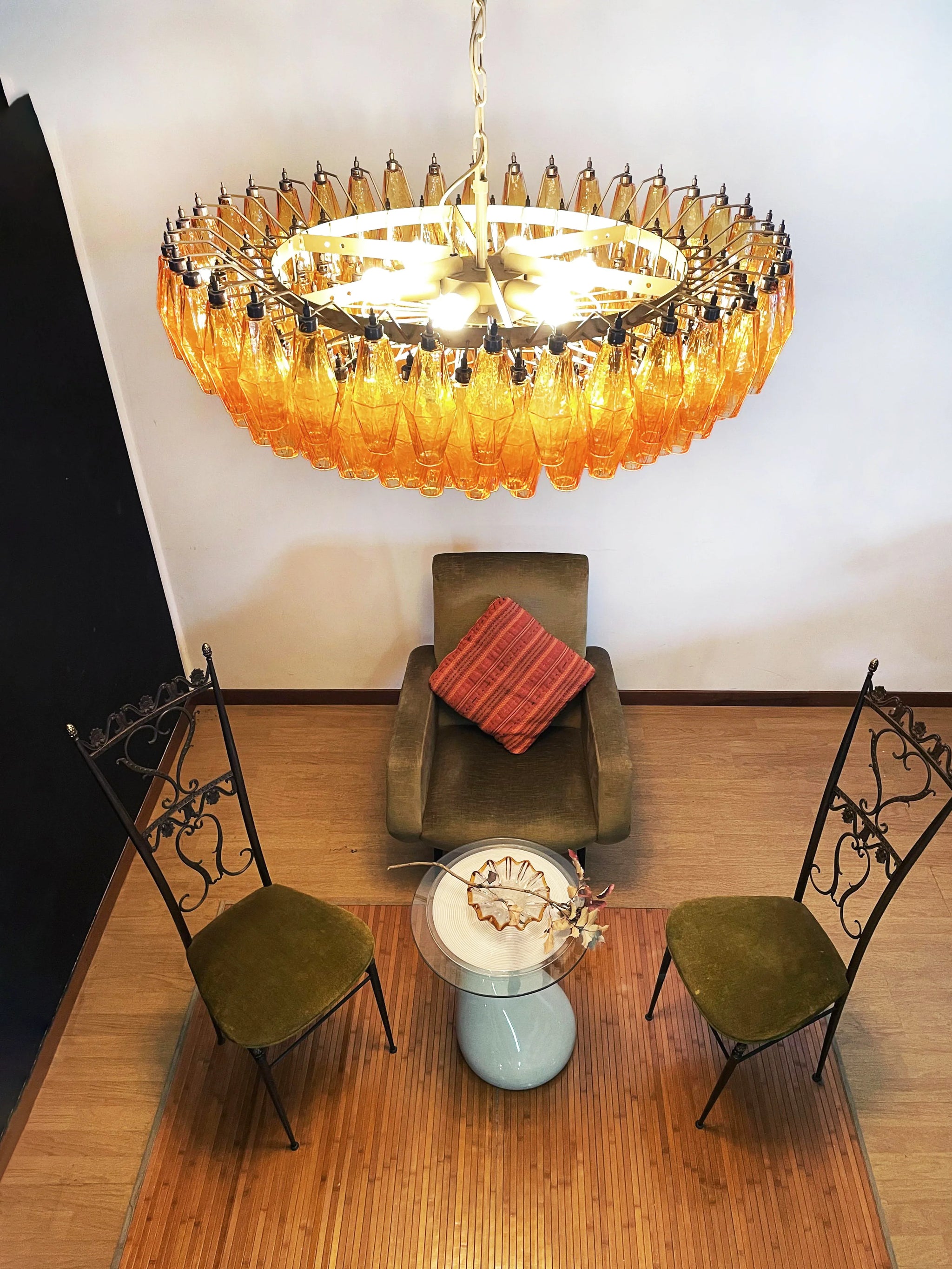 Murano Faceted Amber Glass Chandelier