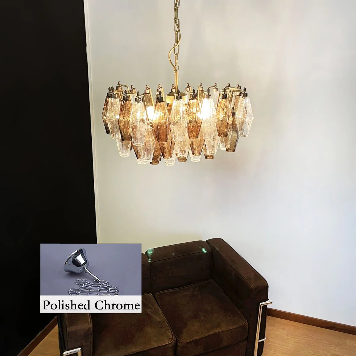 Poliedri Murano Transparent Smoked Chandelier