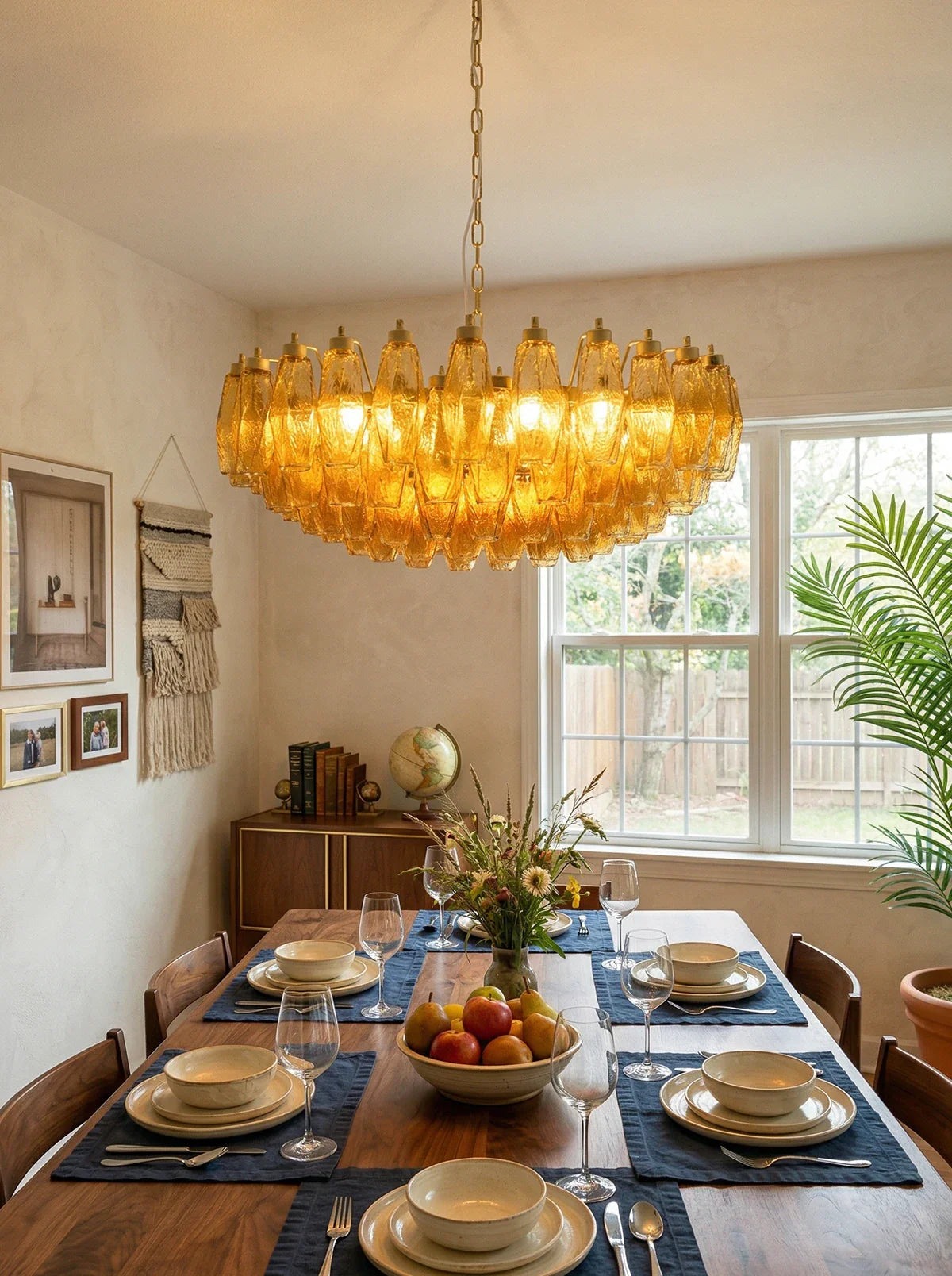 Murano Faceted Amber Glass Chandelier