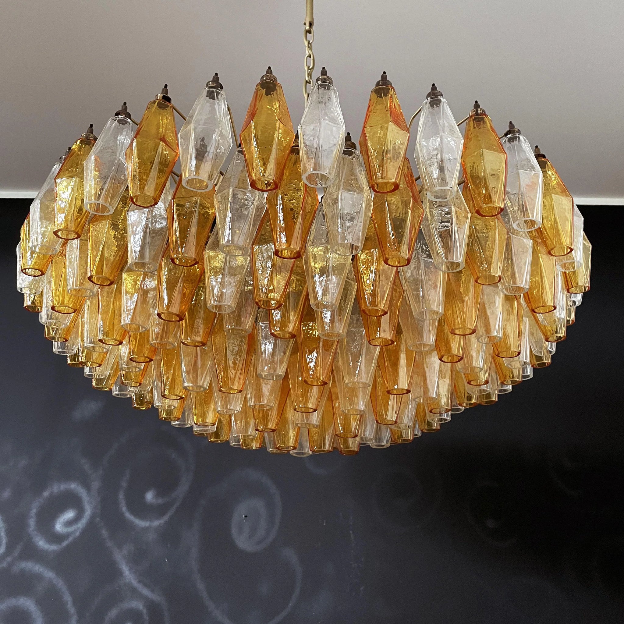 Murano Faceted Transparent Amber Glass Chandelier