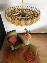 Murano Faceted Transparent Amber Glass Chandelier