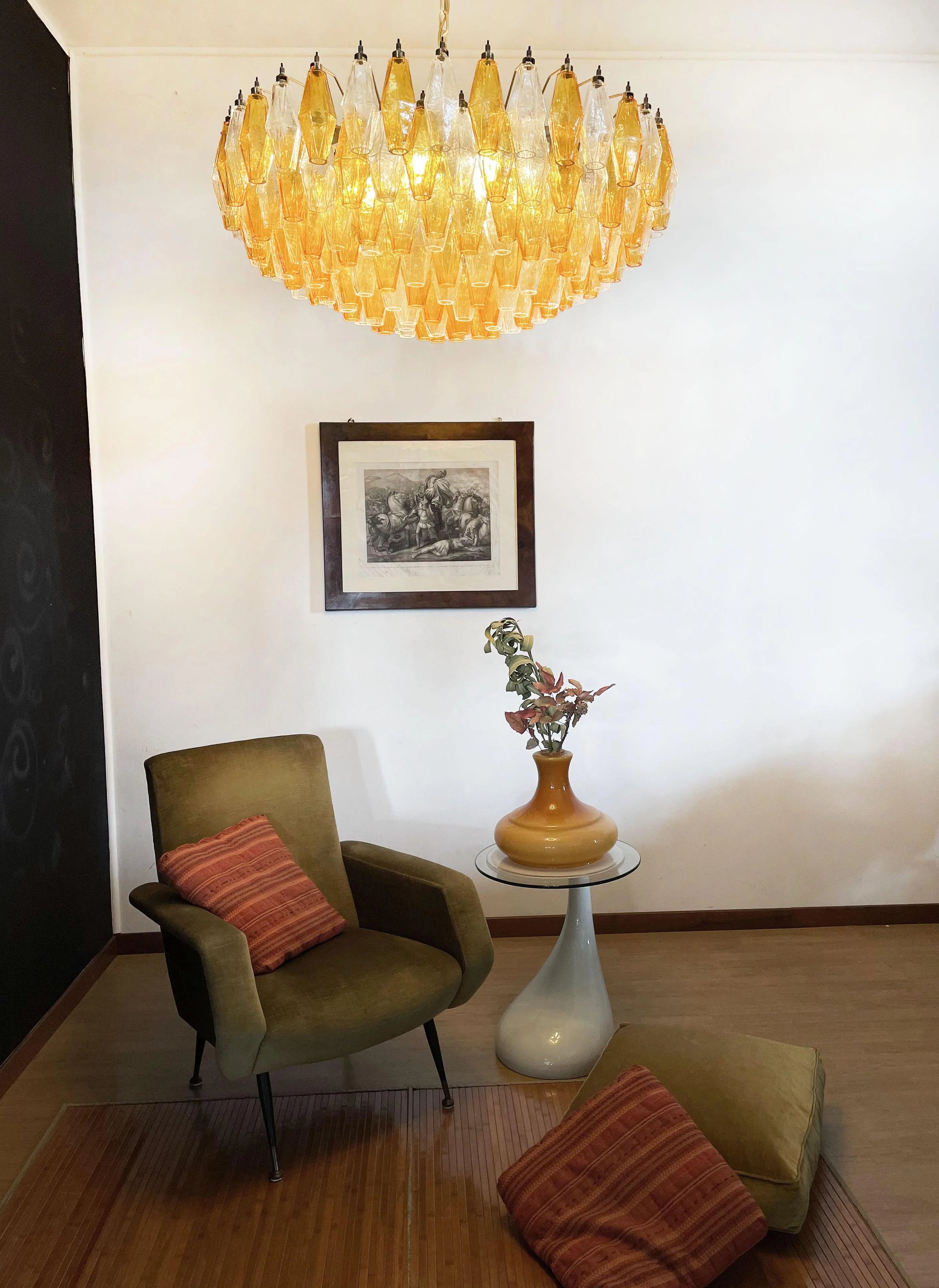 Murano Faceted Transparent Amber Glass Chandelier