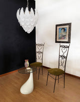 Murano Frosted Carved Glass Leaves Chandelier
