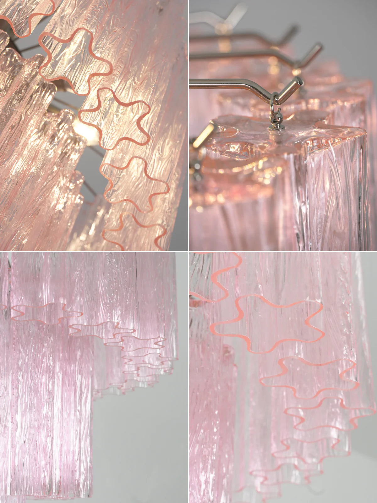 Murano Pink Glass Tube Chandelier