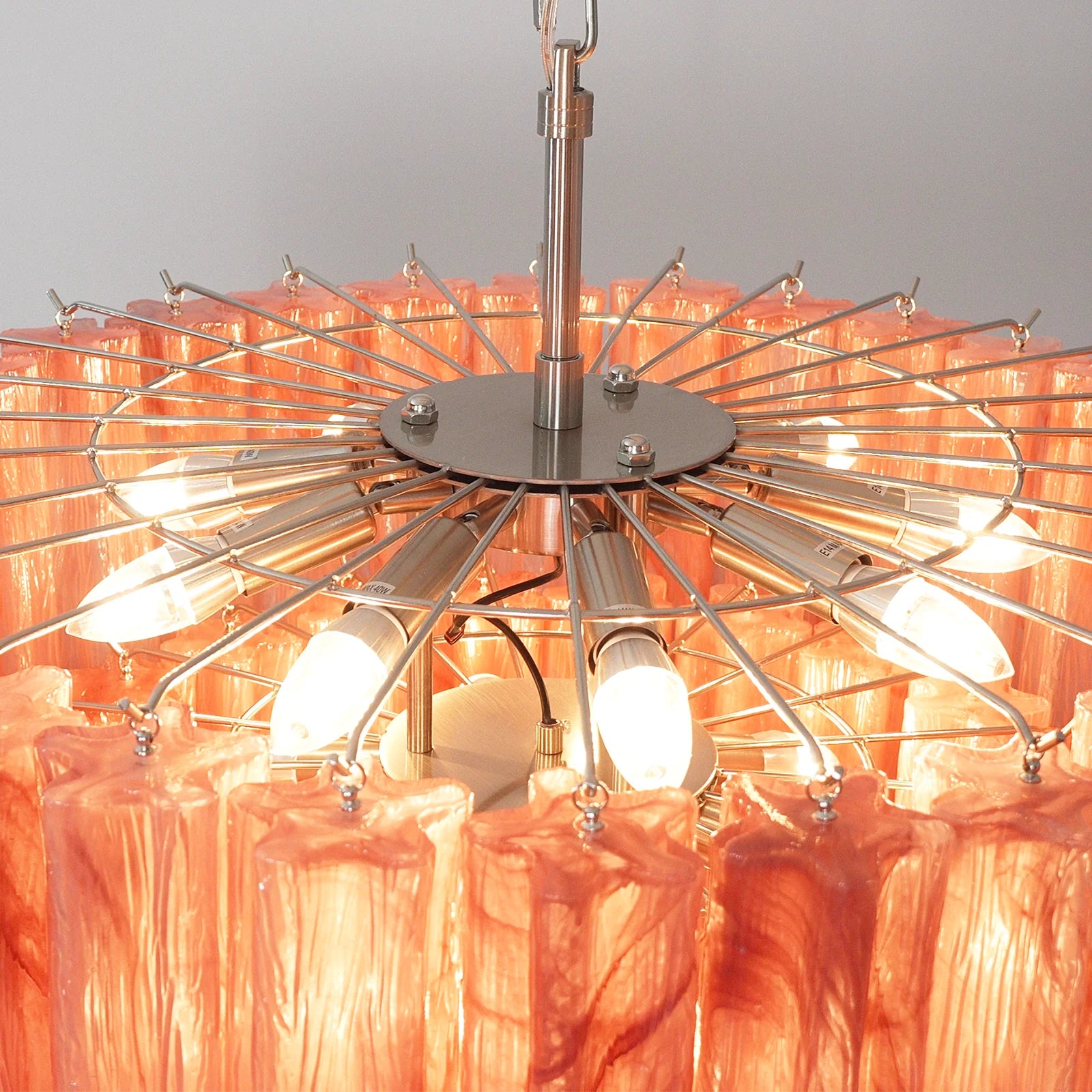 Murano Red Glass Tubes Chandelier