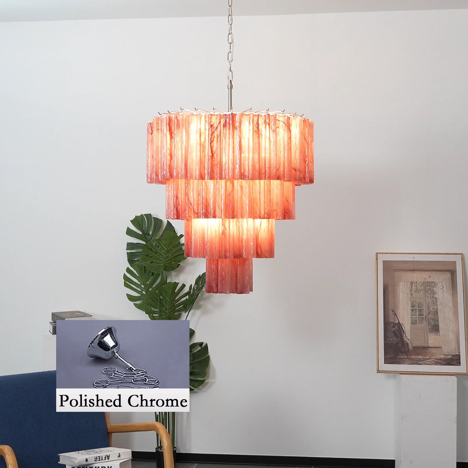 Murano Red Glass Tubes Chandelier