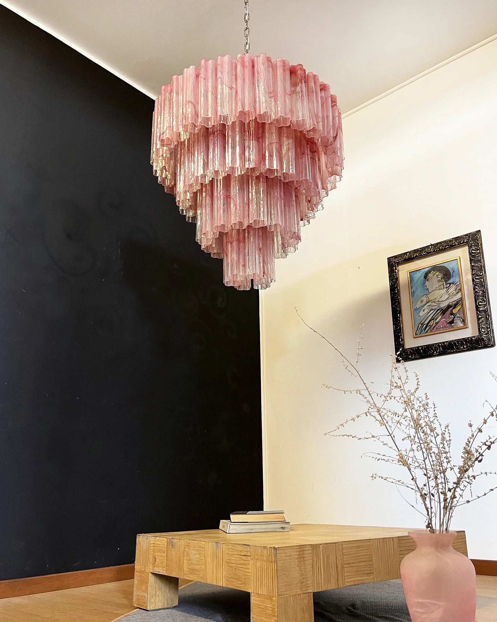 Murano Red Glass Tubes Chandelier